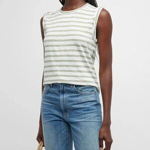 Veronica Beard Dree Muscle Tee in Green White Stripe Size Small
